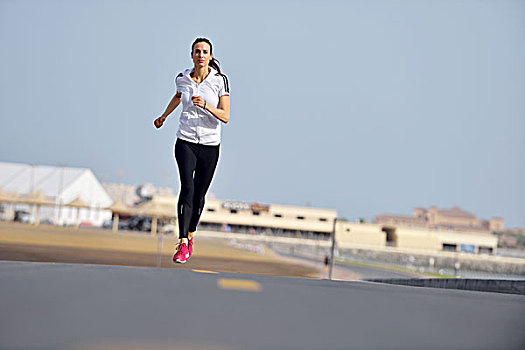 跑,城市,女人,跑步,户外,慢跑,早晨,迪拜,背景
