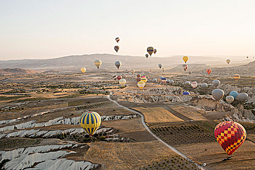 大量,热气球,漂浮,高处,地点,风景,卡帕多西亚,安纳托利亚,土耳其