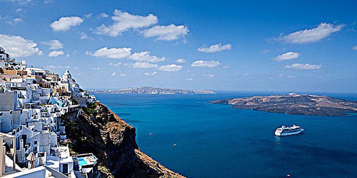 希腊,基克拉迪群岛,圣托里尼岛,游船,远景
