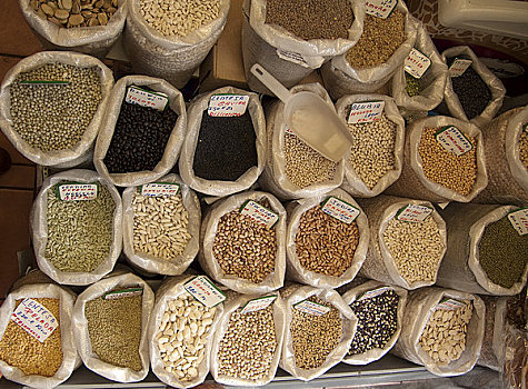 俯拍,扁豆,豆,市场货摊,马德里,西班牙