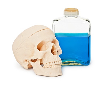 静物,瓶子,蓝色,有毒,液体,头骨