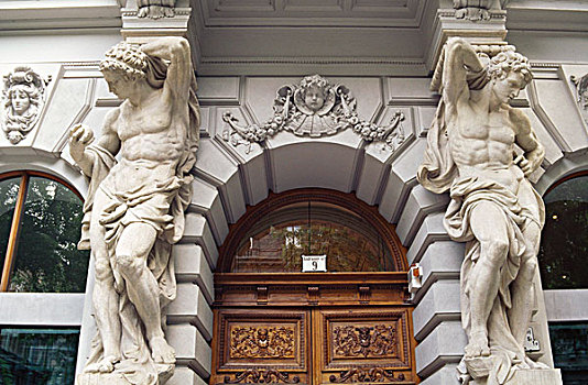 仰视,雕塑,入口,建筑,布达佩斯,匈牙利