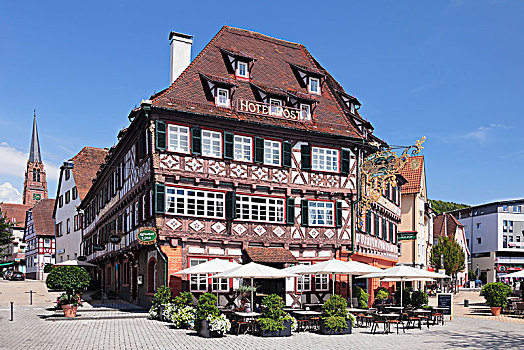 历史,半木结构房屋,酒店,柱子,黑森林,巴登符腾堡,德国