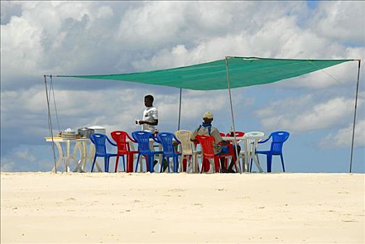 桌子,椅子,午餐,白沙,靠近,桑给巴尔岛,坦桑尼亚