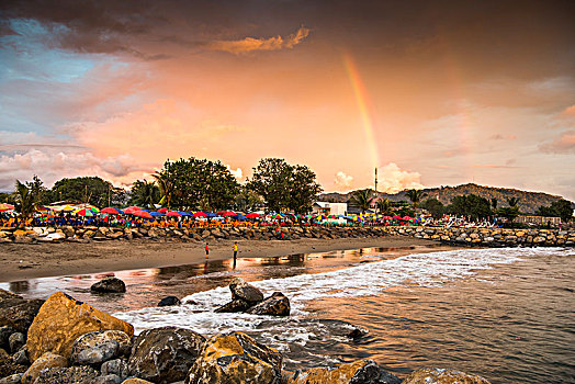 印尼,大海,沙滩,晚霞,渔村,彩虹,休闲
