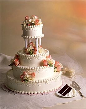 四个,层次,巧克力,婚礼蛋糕,玫瑰,切片