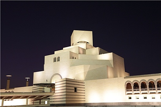 博物馆,伊斯兰艺术,多哈,光亮,夜晚,卡塔尔,中东