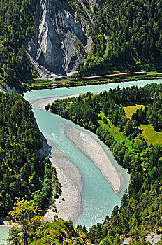 铁路,河岸,山谷,瑞士,欧洲