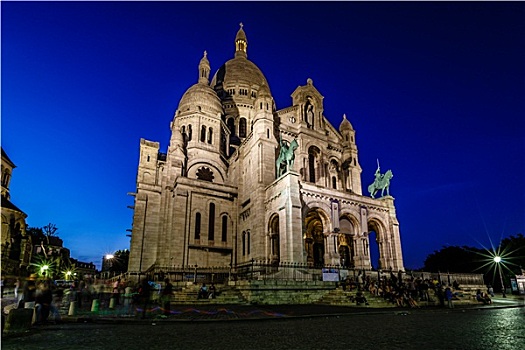 大教堂,蒙马特尔,山,黄昏,巴黎,法国