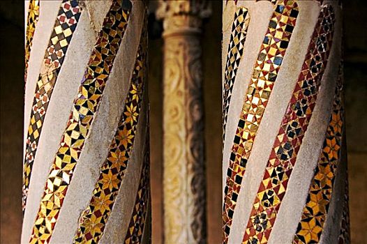 柱子,回廊,大教堂,蒙雷阿莱,西西里,意大利