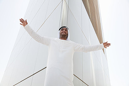 户外,迪拜,建筑,展开双臂
