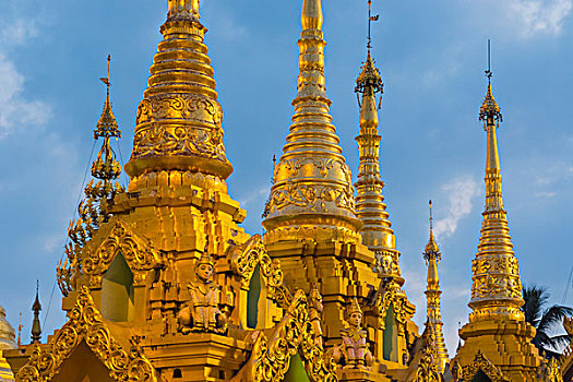 缅甸,仰光,大金塔,金色,尖顶,微光,黎明