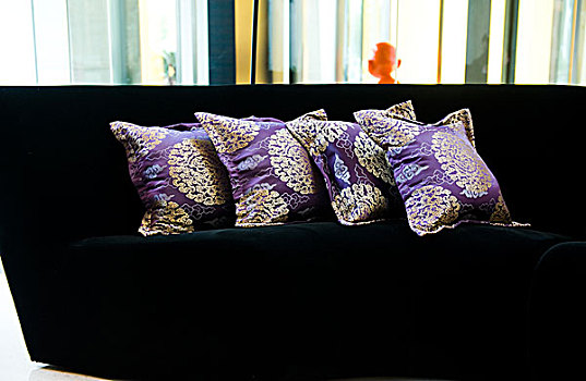 四个,中国,紫色,装饰,枕头,黑色,沙发