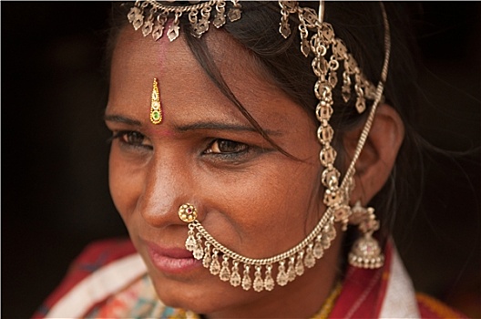 头像,传统,印度,女孩,思考