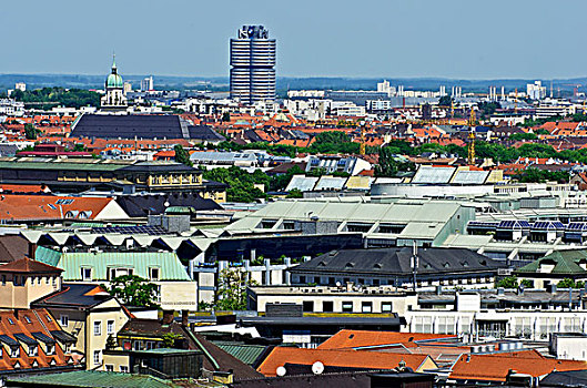 风景,上方,屋顶,慕尼黑,尖顶,教堂,总部,制造,电视,塔,巴伐利亚,德国,欧洲