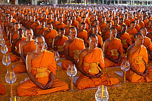僧侣,坐,排列,沉思,寺院,庙宇,地区,曼谷,泰国,亚洲,重要,图像,五月