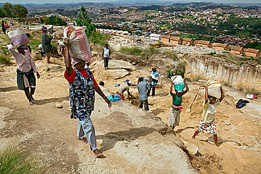 工人,采石场,塔那那利佛,马达加斯加,非洲