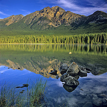 反射,山,水中,碧玉国家公园,艾伯塔省,加拿大