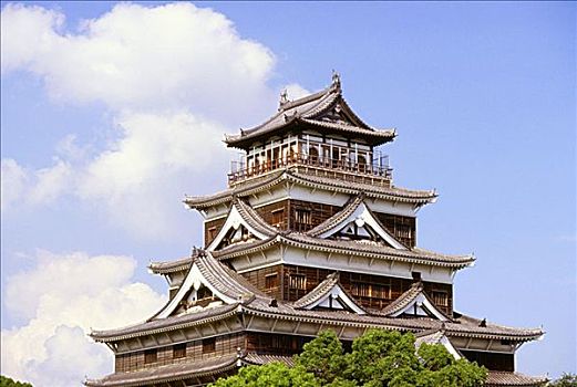 高,局部,城堡,广岛,日本