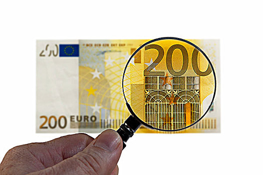 欧元,货币,放大,玻璃,象征,观注