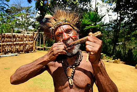 土著,人,部落,管乐器,乡村,戈罗卡,高地,巴布亚新几内亚,大洋洲
