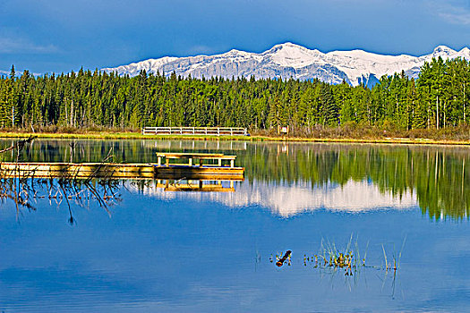 平静,自然,景色,艾伯塔省,湖,背景,落基山脉
