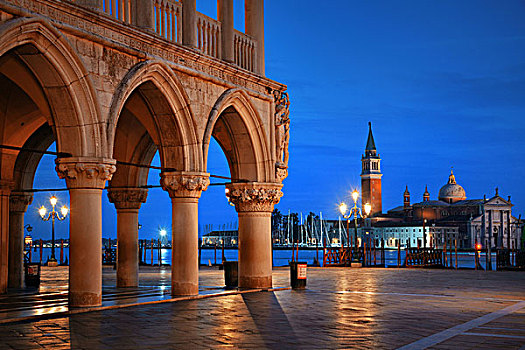 古建筑,圣马可广场,圣乔治奥,马焦雷湖,教堂,夜晚,威尼斯,意大利