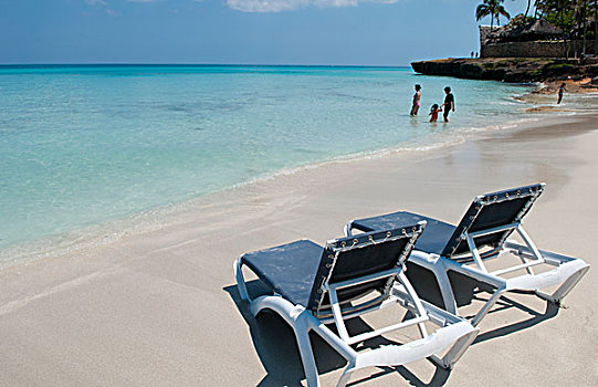 巴拉德罗,古巴,蓝色,水,沙滩椅,旅游