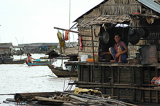 生活方式,村民,漂浮,乡村,收获,柬埔寨,六月,2006年