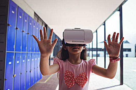 女生,期待,虚拟现实,玻璃,走廊,学校