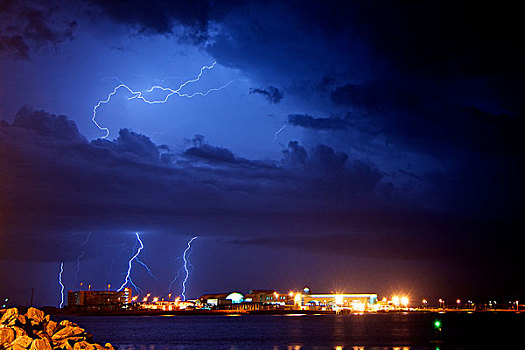 闪电,上方,游船,港口,卡纳维拉尔角,佛罗里达,美国,六月