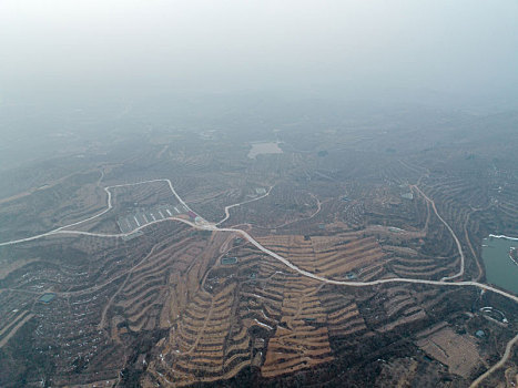 航拍沂蒙山区乡村风光