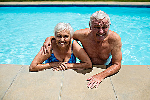 头像,老年,夫妻,放松,一起,游泳池,高兴
