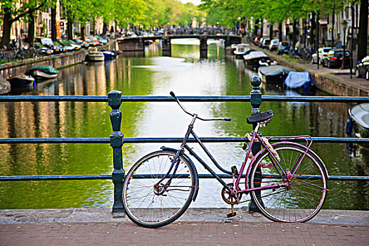 自行车,桥,穿过,运河,历史名城,中心,阿姆斯特丹,荷兰,欧洲