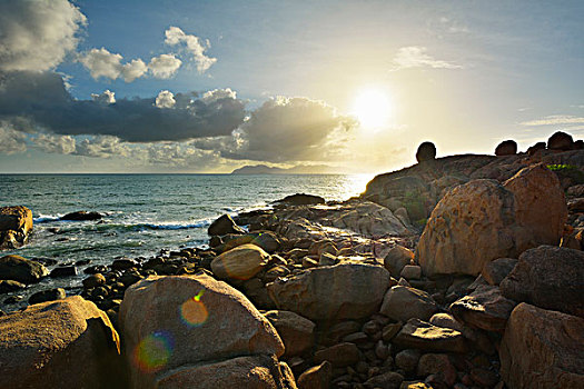 太阳,发光,早晨,石头,海岸,马掌,湾,昆士兰,澳大利亚