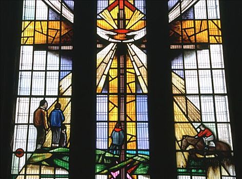 十字架,光线,彩色玻璃窗,圣玛丽教堂,兰开夏郡