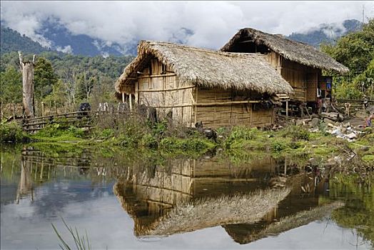 传统,房子,克钦邦,缅甸
