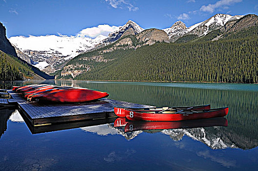 独木舟,码头,路易斯湖,班芙国家公园,艾伯塔省,加拿大