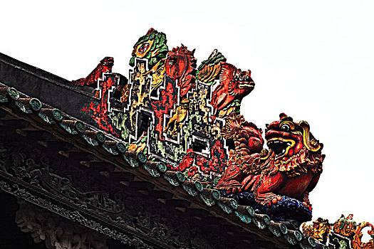 广州陈家祠古建筑上的彩绘雕塑