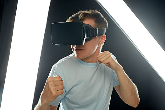 男人,虚拟现实,耳机,3d眼镜