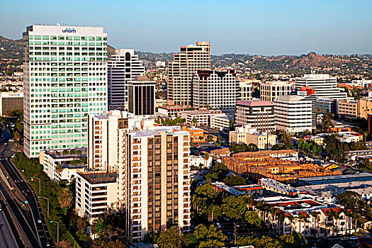 俯视,市区,加利福尼亚,天际线