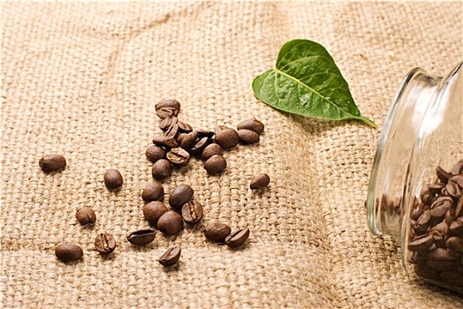 咖啡豆,玻璃杯,罐,褐色,粗麻布