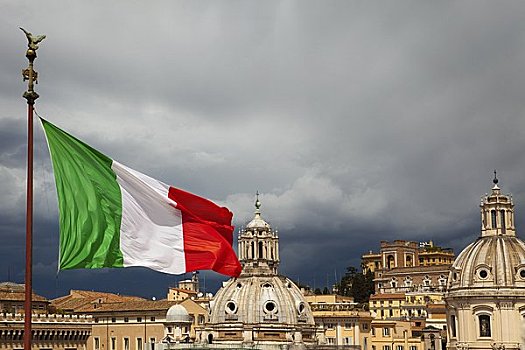 意大利国旗,飞,正面,威尼斯广场,罗马,意大利