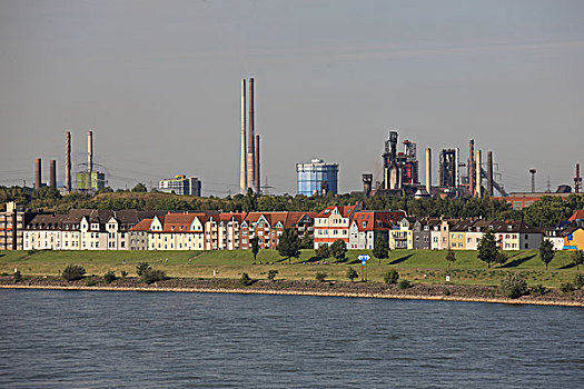 彩色,家,堤岸,莱茵河,正面,工厂,杜伊斯堡,德国