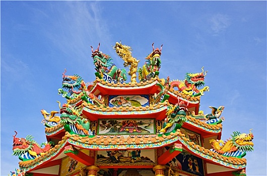 彩色,中国龙,装饰,庙宇,屋顶,泰国