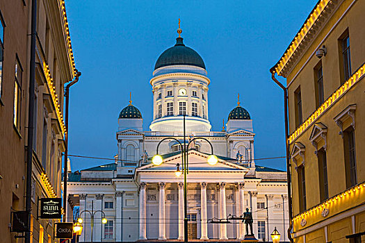 路德教会,大教堂,黄昏,赫尔辛基,芬兰