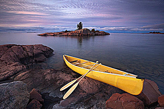 独木舟,花冈岩,岛屿,乔治亚湾,基拉尼省立公园,安大略省