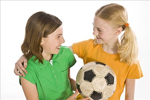 肖像,两个女孩,足球