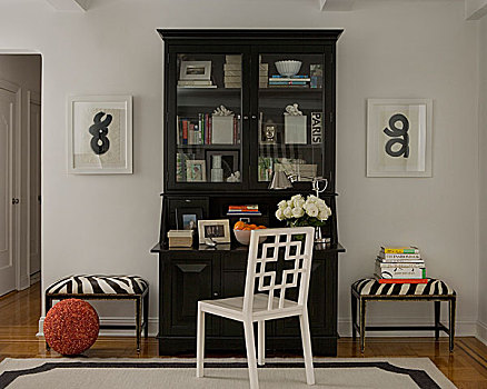 白色,木头,椅子,正面,书架,书写台,传统风格,房间