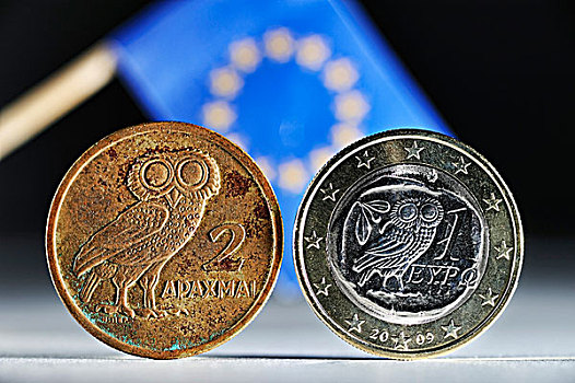 希腊,硬币,正面,欧盟盟旗
